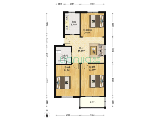 汇南小区 3室1厅1卫 85平方