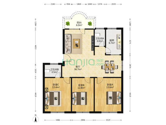宏大花园 3室1厅2卫 120平方