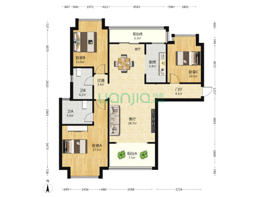 星华海岸城4期 3室1厅2卫 125平方