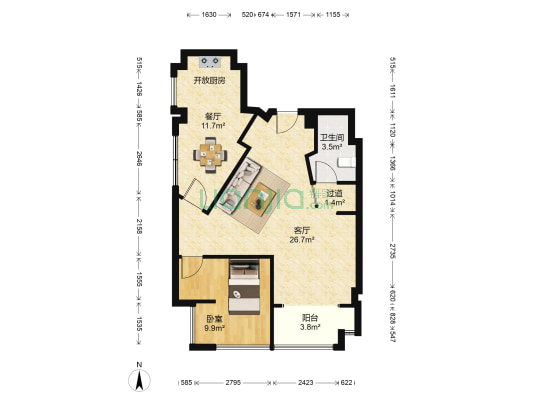 太湖东岸花园 1室2厅1卫 81平方