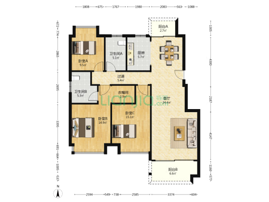 浔龙河学府 3室1厅2卫 123平方