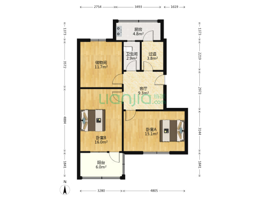 黄河北街1号院 2室1厅1卫 80平方