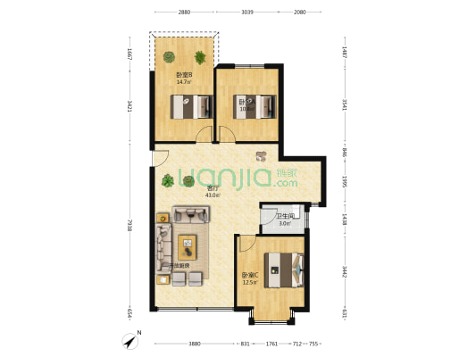 怡鑫苑 3室1厅1卫 99平方
