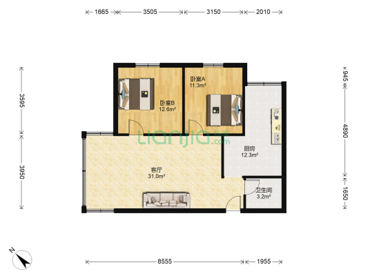 北碚竞发花园 2室1厅1卫 85平方