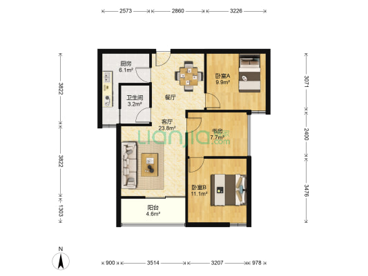 中天花园 3室1厅1卫 76平方