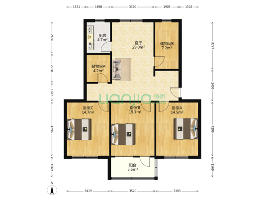 南院一村住宅小区 3室1厅0卫 112平方