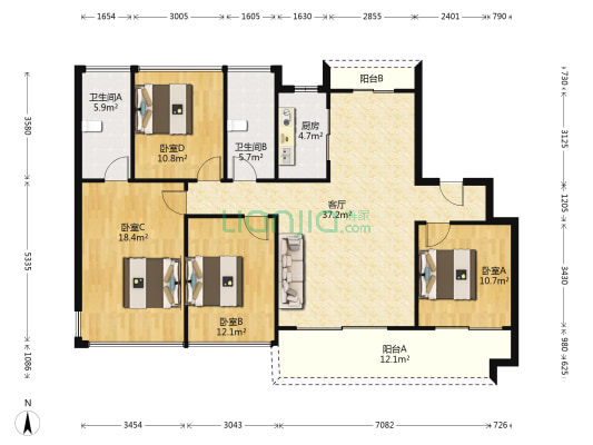 碧桂园天麓山 4室1厅2卫 155平方
