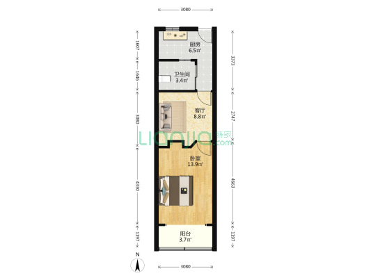 中山北路3904弄 1室1厅1卫 45平方