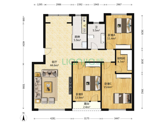 卢瓦尔小镇 3室1厅1卫 126平方