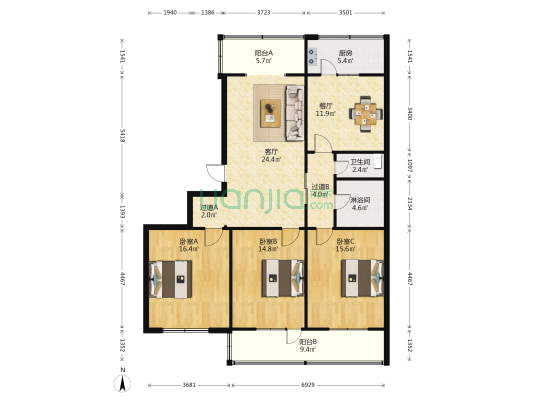 财政宿舍 3室2厅2卫 130平方