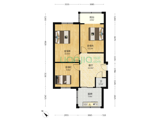 成华北巷6号 3室1厅1卫 67平方