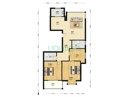 方泰嘉园 3室2厅2卫 134平方