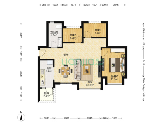 三盛都会城 3室1厅1卫 76平方