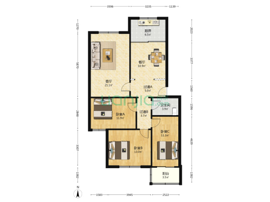 怡园南区 3室2厅1卫 113平方
