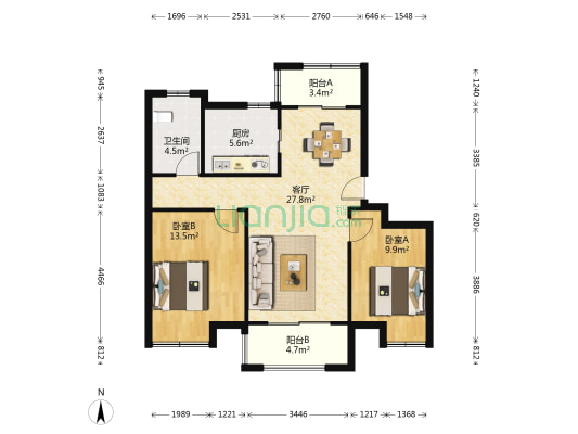 嘉誉山E区 2室1厅1卫 88平方