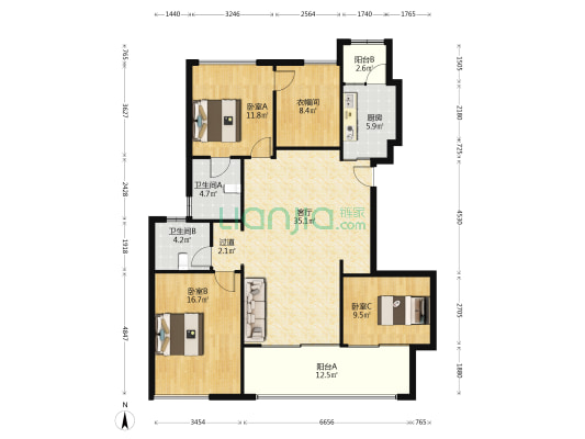 金科博翠园C区 3室1厅2卫 128平方