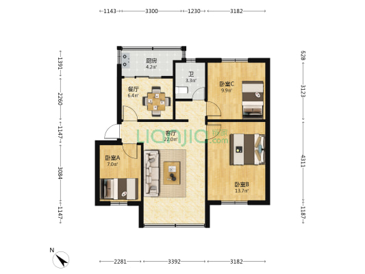 云南外事办公室住宅 3室2厅1卫 63平方