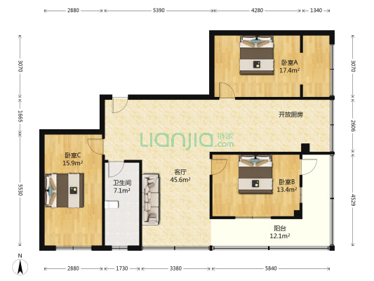 胭脂路 3室1厅1卫 126平方