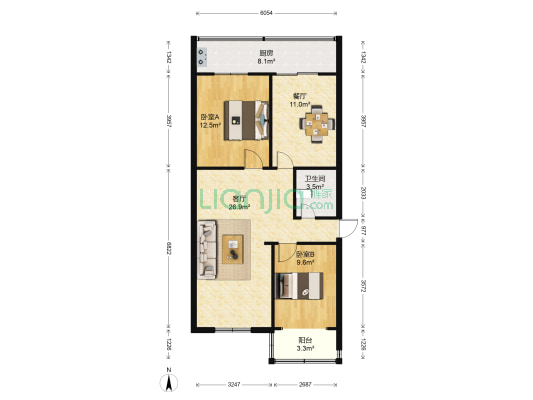 天平西巷 2室2厅1卫 88平方