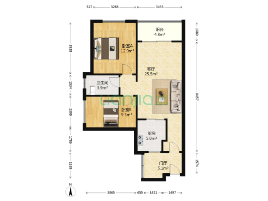 万科朗润园一期 2室1厅1卫 79平方