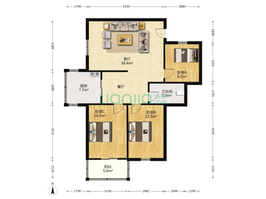 和谐花园 3室1厅1卫 117平方