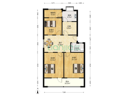 武装部家属楼 3室1厅1卫 98平方
