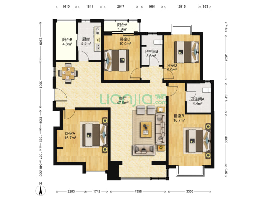 天之骄子 4室1厅2卫 168平方