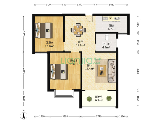 翡翠华庭 2室2厅1卫 97平方