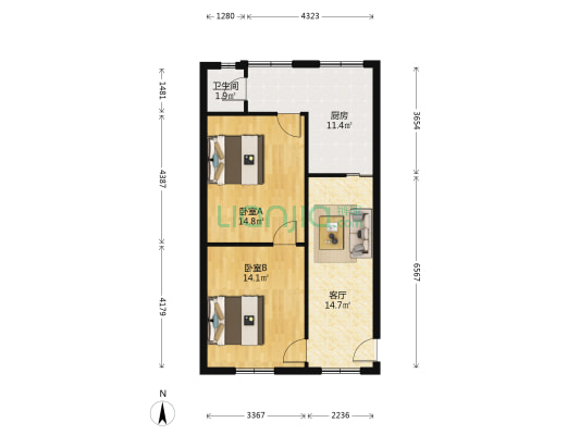 柳春路6号 2室1厅1卫 73平方