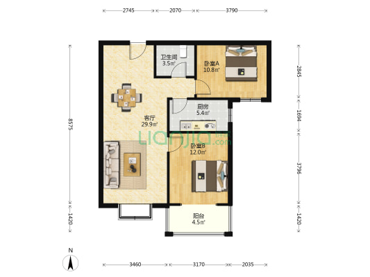 双塔区 华阳路 朝南两居 高楼层采光无遮挡-户型图