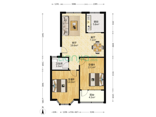 裕隆庄园 2室2厅1卫 83平方