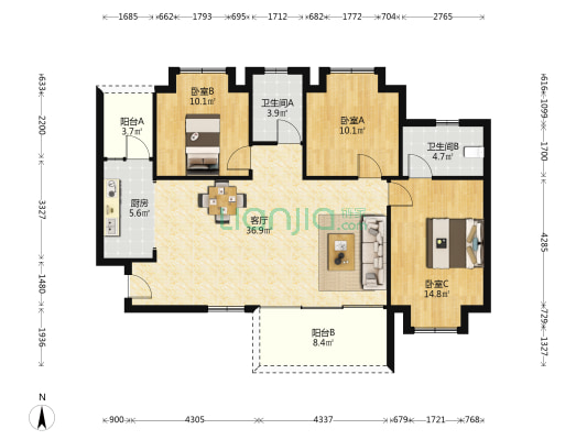 金堤学苑 3室1厅2卫 117平方