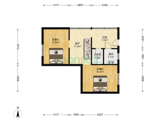 五友路三段129号 2室1厅1卫 65平方