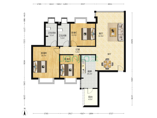 桂锦苑 3室1厅2卫 120平方