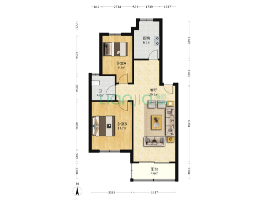 华盛二园 2室1厅1卫 85平方