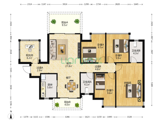 龙光玖誉湾 3室1厅2卫 130平方