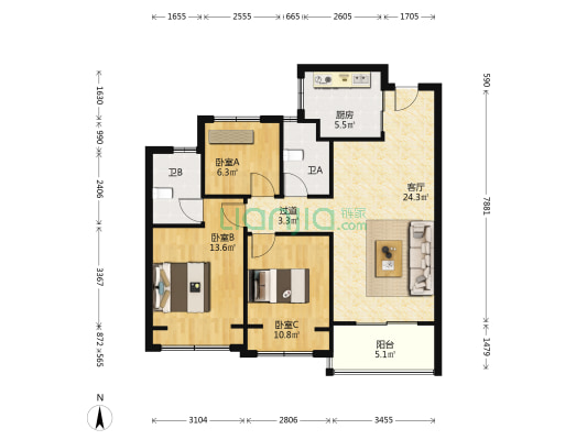 东原德信印奥湾 3室1厅2卫 99平方