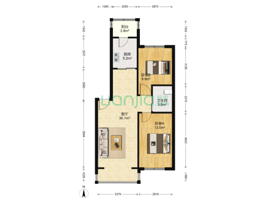 金昆大镇二区 2室1厅1卫 85平方