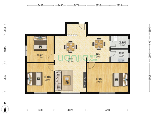 和谐家园 3室2厅1卫 111平方