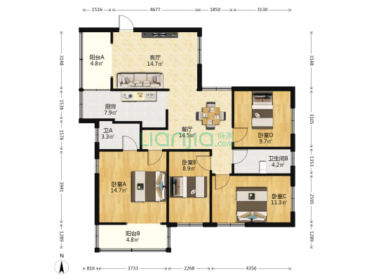 南夏一街住宅 4室2厅2卫 111平方