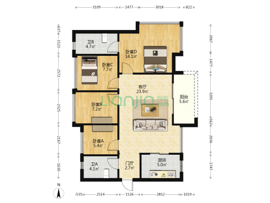 三水乐平碧桂园四季峰景 4室1厅2卫 95平方