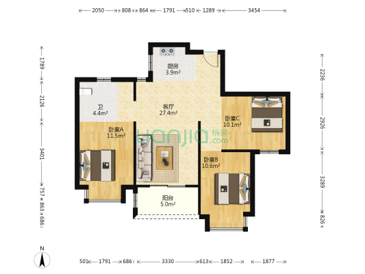 江岚苑 3室1厅1卫 99平方