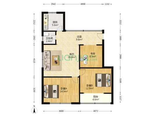 温中家属院 3室1厅1卫 92平方