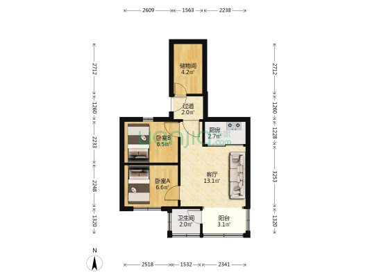 广州市司法学校 2室1厅1卫 45平方