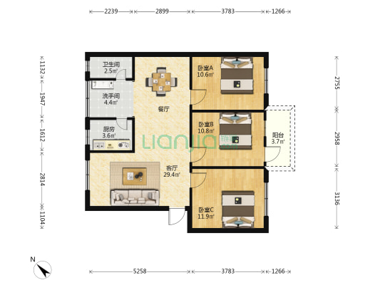 广西交通科学研究所宿舍 3室1厅2卫 88平方
