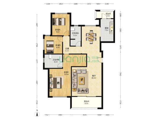 北辰国颂府 3室1厅2卫 119平方