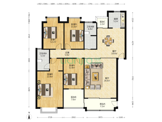 林业新村三区 4室2厅2卫 163平方