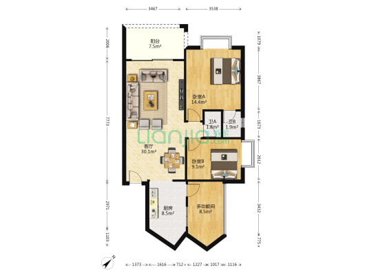 尚贤坊 3室1厅2卫 101平方