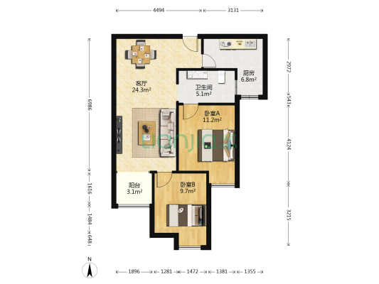 郡临天下二期 2室1厅1卫 78平方