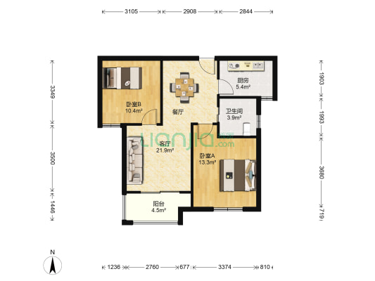 星海家园 2室1厅1卫 82平方